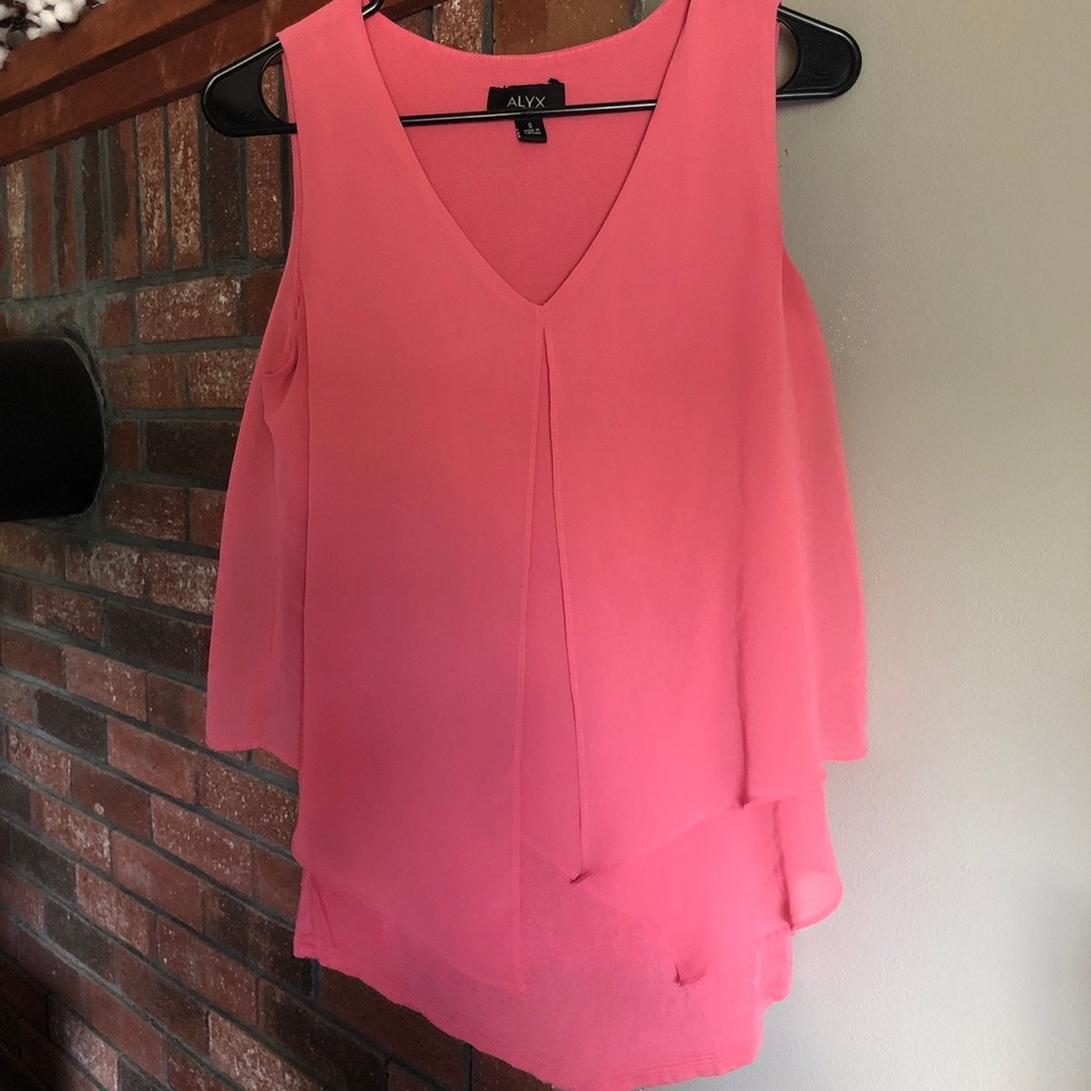 Coral pink v-neck layered sleeveless blouse